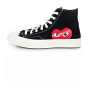 Comme des Garçons Play Canvas Hög Topp Sneaker med Rött Hjärtlogo Blac...