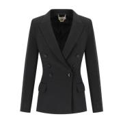 Elisabetta Franchi Svart Crepe Dubbelknäppt Jacka Black, Dam