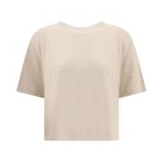 Lisa Yang Monokrom Ribbad T-shirt Löst Passform Beige, Dam