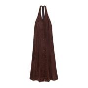 Alysi Sammet Rib Halter Klänning Brown, Dam