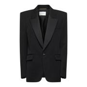 Saint Laurent Svart Ull Peak Lapel Kavaj Black, Dam