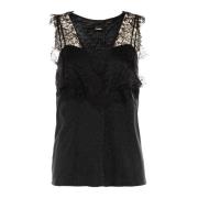 PINKO Elegant Talesia Jacquard Logo Top Black, Dam