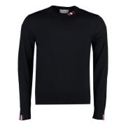 Thom Browne Ull Crew-Neck Tröja med Tricolor Detalj Blue, Herr