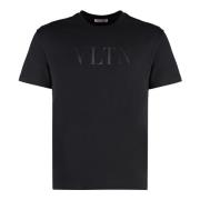 Valentino Räfflad crew-neck bomull T-shirt Black, Herr