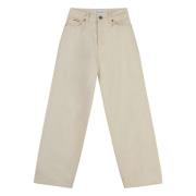 Calvin Klein Avslappnad passform Wide-Leg bomullsjeans Beige, Dam