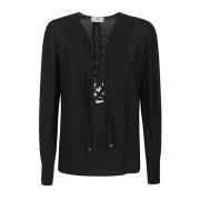 Elisabetta Franchi Stilren Blus med Långa ärmar Black, Dam