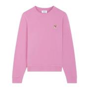 Maison Kitsuné Broderad Logotyp Bomull Crew Neck Sweatshirt Pink, Dam