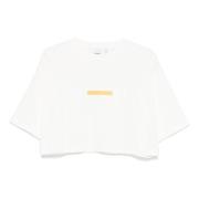 Aspesi Logo Print Cropped T-Shirt Beige, Dam