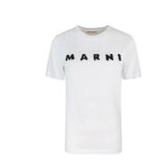 Marni Vit Logotyp Textur Bomull T-shirts White, Dam