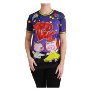 Dolce & Gabbana Elegant Crewneck T-shirt i Lila Multicolor, Dam