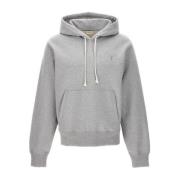 Saint Laurent Hooded Cotton Sweatshirt med Cassandre-broderi Gray, Her...