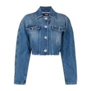 Versace Denimjacka Kort Passform Italien Tillverkad Blue, Dam