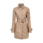 Versace Logo Trench Coat med All-over Mönster Beige, Dam