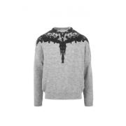 Marcelo Burlon Wings Tröja Ull Ribbade Kanter Herr Gray, Herr