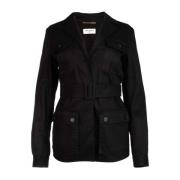 Saint Laurent Belted Flap Pocket Jacket Black, Dam