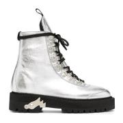 Off White Metalliska Läder Ankelboots Gray, Dam