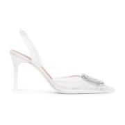 Amina Muaddi Eleganta Slingback-klackar i Elfenbensspets Gray, Dam