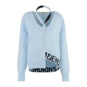 Fendi Ull Kashmir Kofta V-ringad Knappstängning Blue, Dam