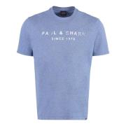 Paul & Shark Bomull T-shirt Ribbad Halsringning Blue, Herr