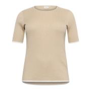 Kaffe Curve Rib Contrast Pullover Sweater Feather G. Beige, Dam