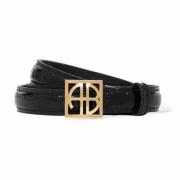 Anine Bing Monogram Croco Prägungs-Ledergürtel Black, Dam