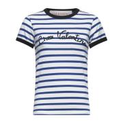 Valentino Randig Crewneck T-shirt Elfenben Bomull Blue, Dam