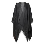 Fabiana Filippi Elegant Svart Fransad Cape Black, Dam