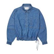 Munthe Denim Blus med Midjeband Blue, Dam