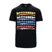 Dsquared2 Herr Logotyp Tryck Bomull T-shirt Black, Herr