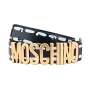 Moschino Läderbälte med guldmetallmärkning Black, Dam