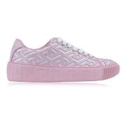 Versace Vita och rosa läder sneakers med snörning Pink, Dam