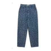 Sofie Schnoor Blå Denim Mom Jeans med Leopardtryck Blue, Dam