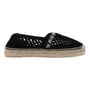 Miu Miu Mesh Slip-On Espadrilles med Logo Patch Black, Dam