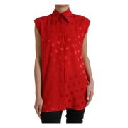 Dolce & Gabbana Elegant rmels silkblus med prickar Red, Dam