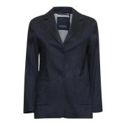 Max Mara Blå Denim Revers Krage Jacka Blue, Dam