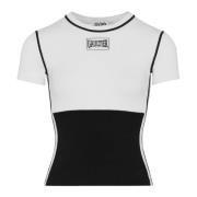 Jean Paul Gaultier Vit Färgblock T-shirt med Unik Patch White, Dam