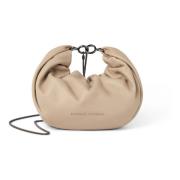 Brunello Cucinelli Mjuk läder hobo väska med kedja Beige, Dam