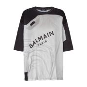 Balmain Lös T-shirt med optisk illusion-tryck White, Dam