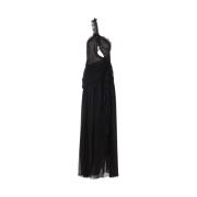 Blumarine Svart Sidens Georgette Asymmetrisk Klänning Black, Dam