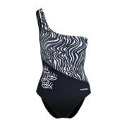 Diesel Zebra Print One-Shoulder Swimsuit Black, Dam