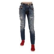 Dolce & Gabbana Kristalldekorerade Slitna Denim Jeans Blue, Dam