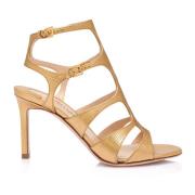 Tom Ford Gyllene Ödla Tryck Stiletto Sandaler Yellow, Dam