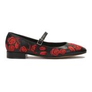 Kazar Svarta platta pumps med blommor Black, Dam