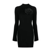 Blumarine Stickad Klänning med Blomdetalj Black, Dam