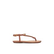 Kazar Platta bruna läder flip-flops stil sandaler Brown, Dam