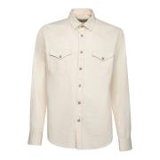 Canali Elegant Denim Skjorta med Modern Skärning Beige, Herr