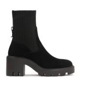 Kazar Svarta Mocka Booties med Strumpa Överdel Black, Dam