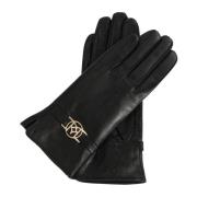 Kazar Svarta läderhandskar med monogramrem Black, Dam