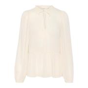 InWear Genomskinlig blus med puffärmar Beige, Dam