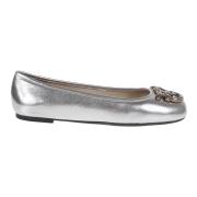 PINKO Metalliska Ballerinaskor med Love Birds Logo Gray, Dam